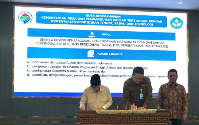 Kemdiktisaintek dan Kemendes Teken MoU Dorong Pembangunan Desa Berbasis Sains dan Teknologi