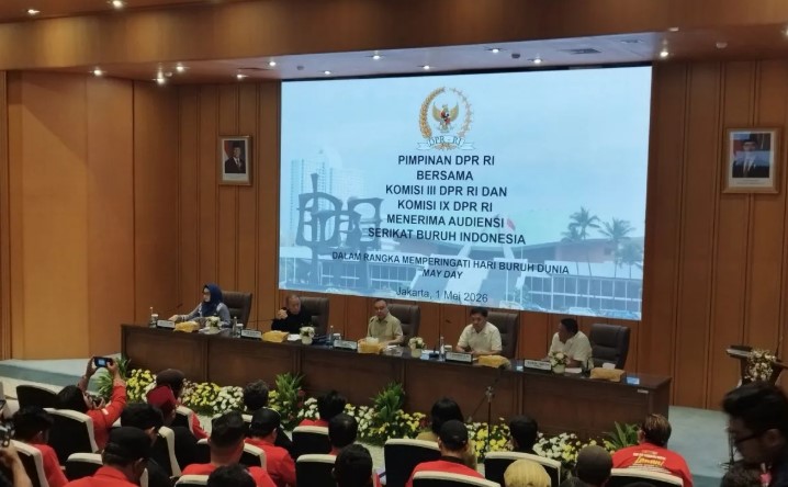 DPR Terima Audiensi Aliansi Buruh Gebrak saat May Day 2026 di Gedung Parlemen